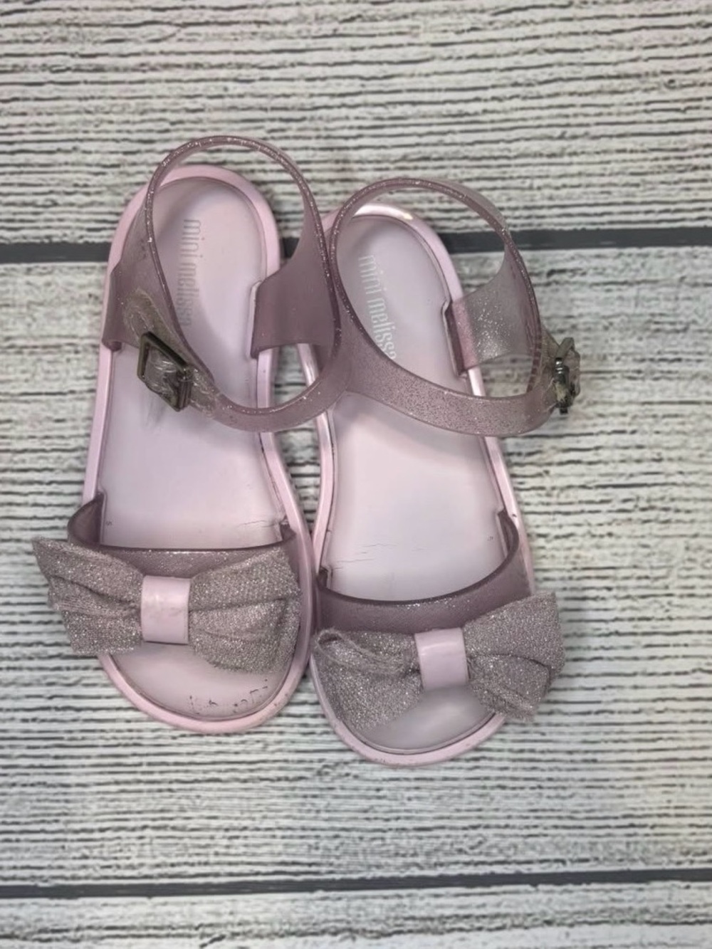 Mini Melissa Girls' Glitter Bow Jelly Sandals in Light Pink